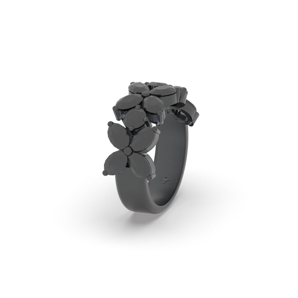 Unique Floral Oval And Round Moissanite Semi Eternity Right-Hand Ring